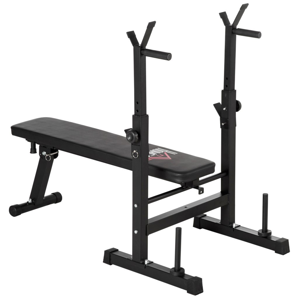 Multi Use Workout Rack HOMCOM Adjustable Foldable Weight Bench with Barbell Rack & Dip Station ...