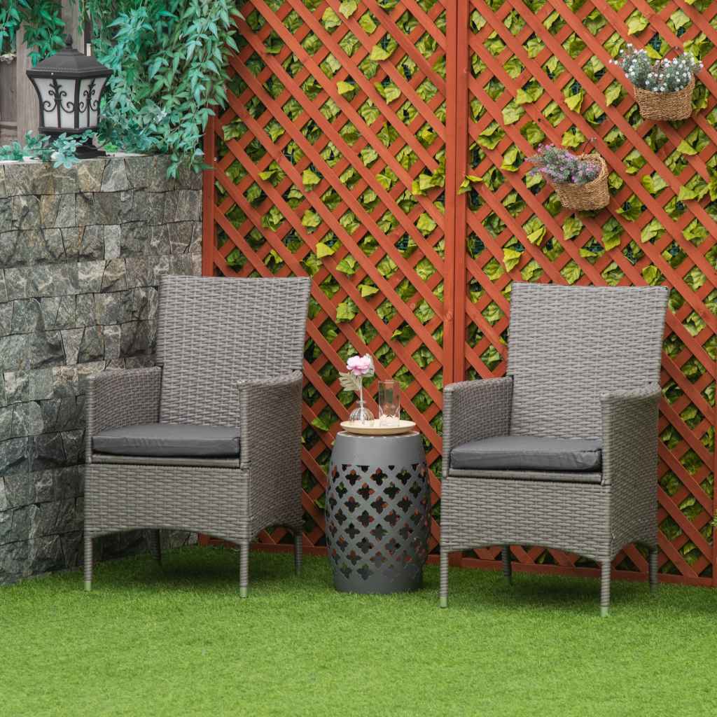 Outsunny 2 Pieces Outdoor PE Rattan Dining Chairs Set with Cushion ...