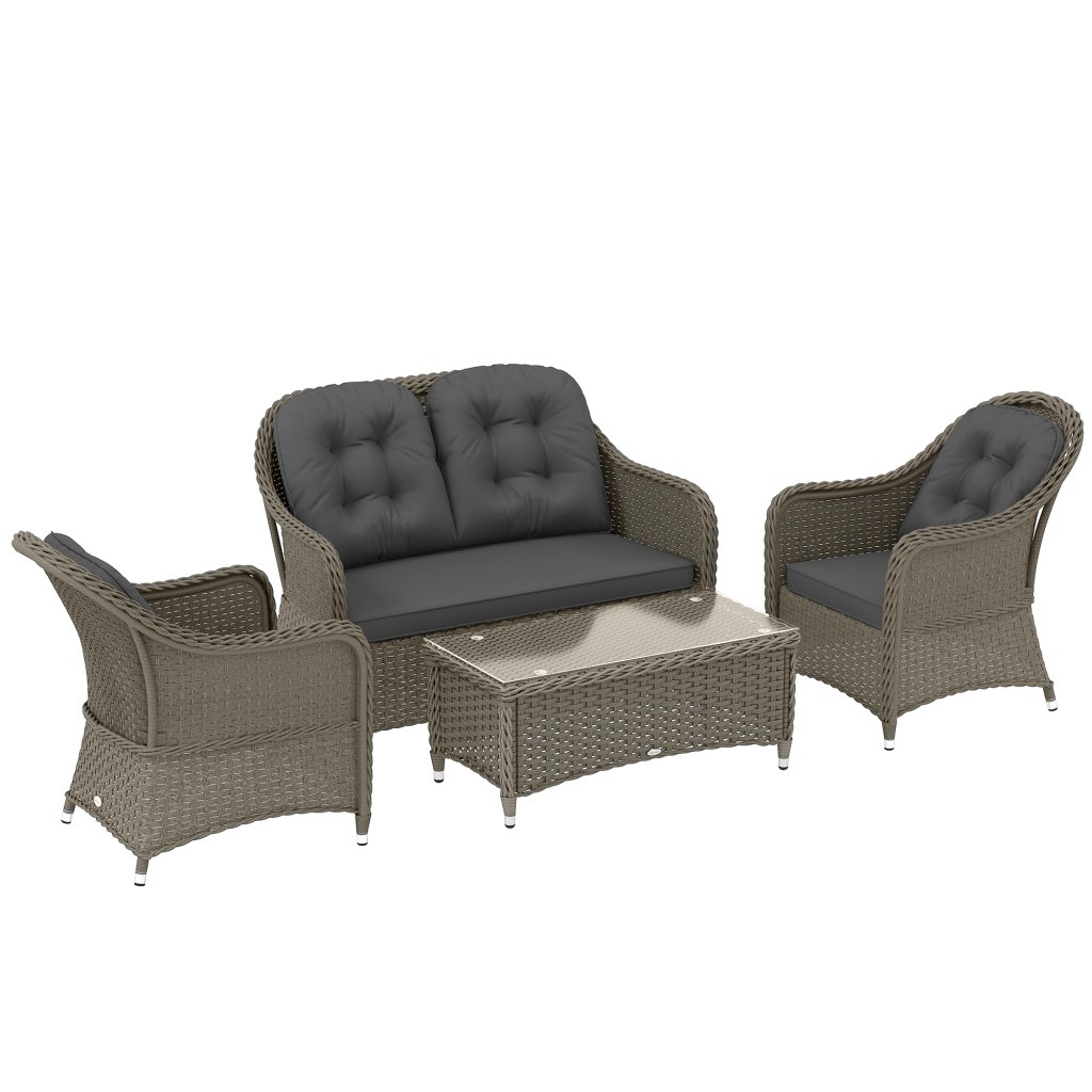 Outsunny 4 Pieces Outdoor PE Rattan Garden Furniture with Cushions ...