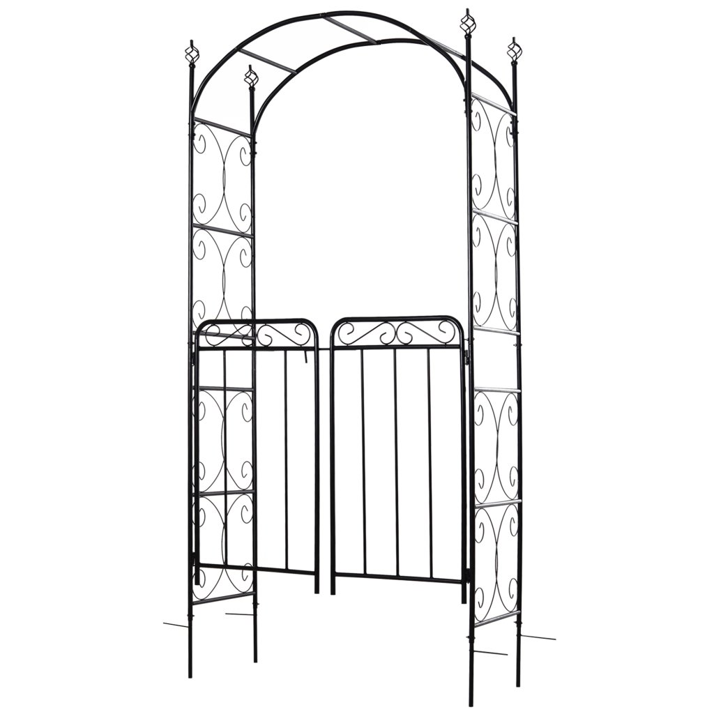 Outsunny Garden Decorative Metal Arch with Gate Outdoor Patio Trellis ...