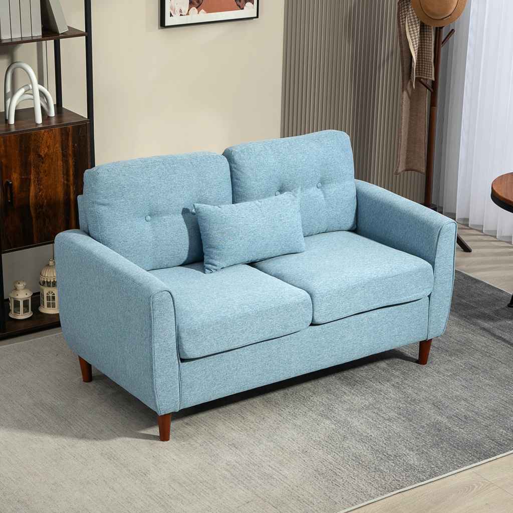 HOMCOM 2 Seater Sofa with Spring Cushion, Fabric Sofa with Wooden Legs ...