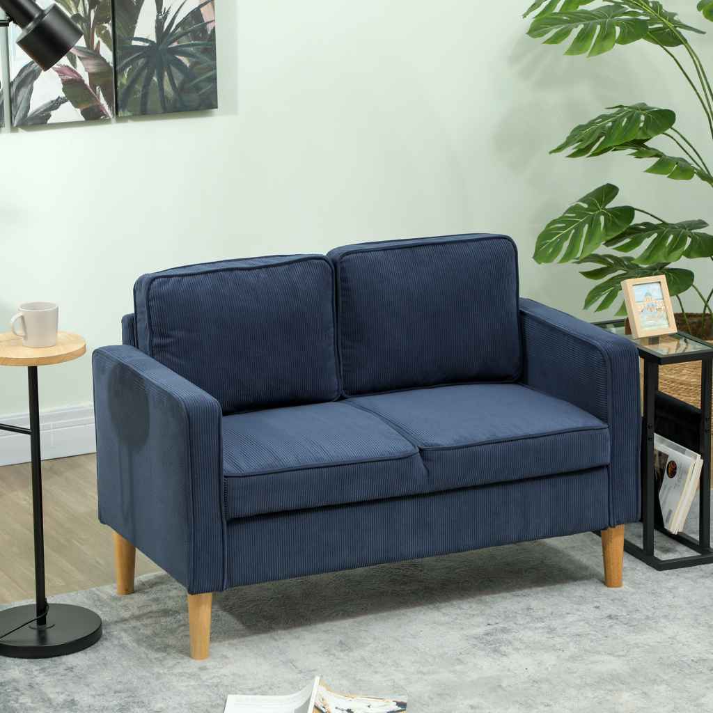 HOMCOM 2 Seater Sofa with Storage, Compact Loveseat Sofa with Solid ...