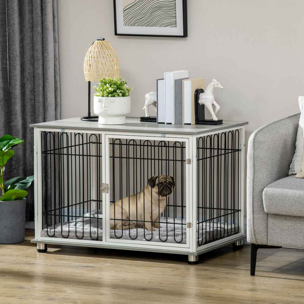 PawHut Dog Crate Furniture, Indoor Dog Kennel Side End Table w/ Soft ...