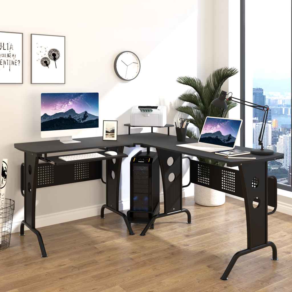 HOMCOM L-Shaped Corner Gaming Desk with Keyboard Tray & CPU Rack: Yavolo