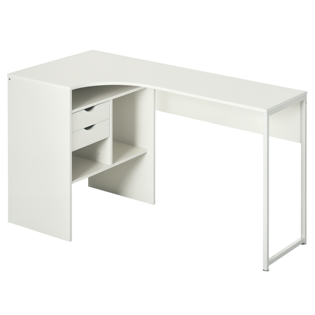 HOMCOM L Shaped Corner Desk with Storage, White 120cm - Home Office ...