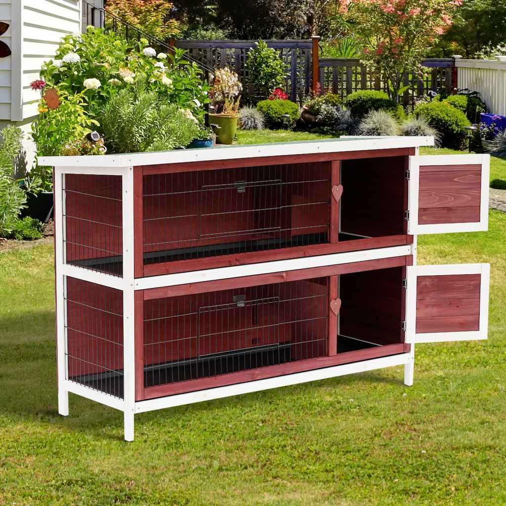 PawHut Rabbit Hutch Outdoor 2-Tier Guinea Pig Cage Bunny House Cage ...