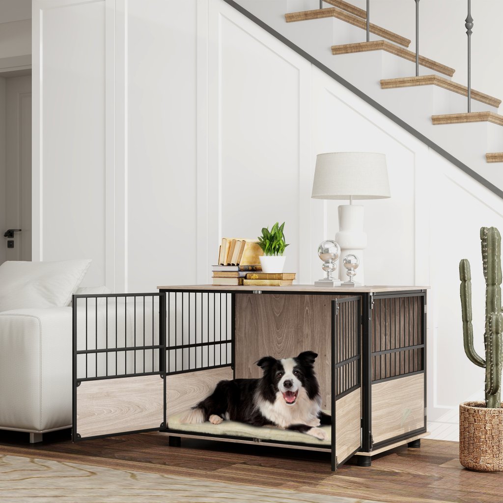 PawHut Dog Crate Furniture, Dog Cage End Table Indoor with 3 Doors ...