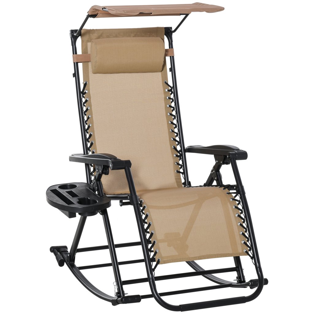 Outsunny Adjustable Garden Rocking Chair Recliner with Canopy - Beige ...