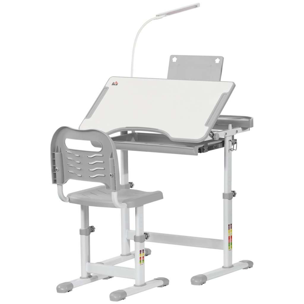 HOMCOM Kids Desk and Chair Set, Height Adjustable Study Desk with USB ...