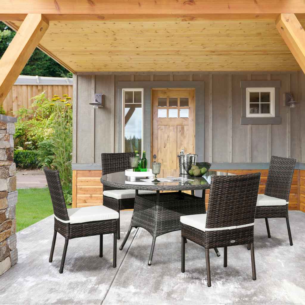 Outsunny 4 Pieces PE Rattan Garden Chairs with Cushion, Patio Wicker ...