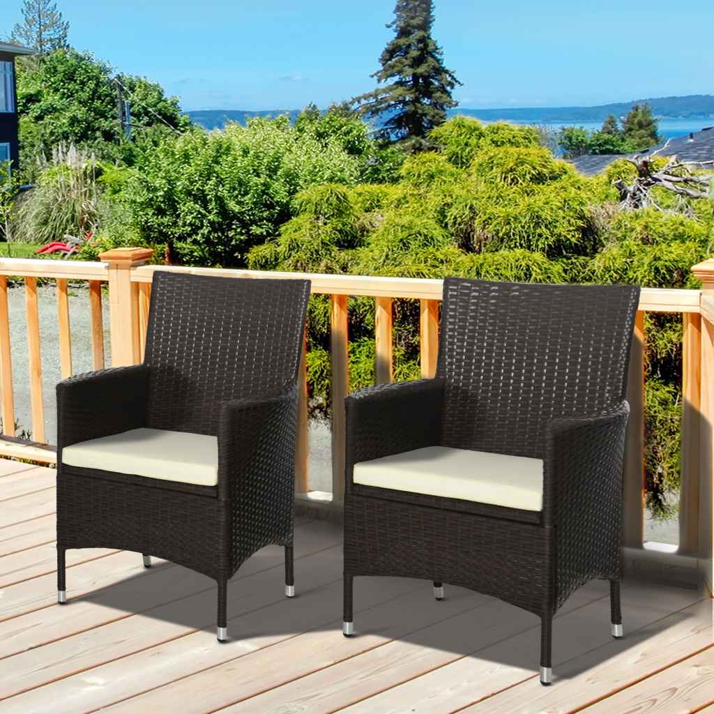 Outsunny 2 Pieces Outdoor PE Rattan Dining Chairs Set with Cushion ...