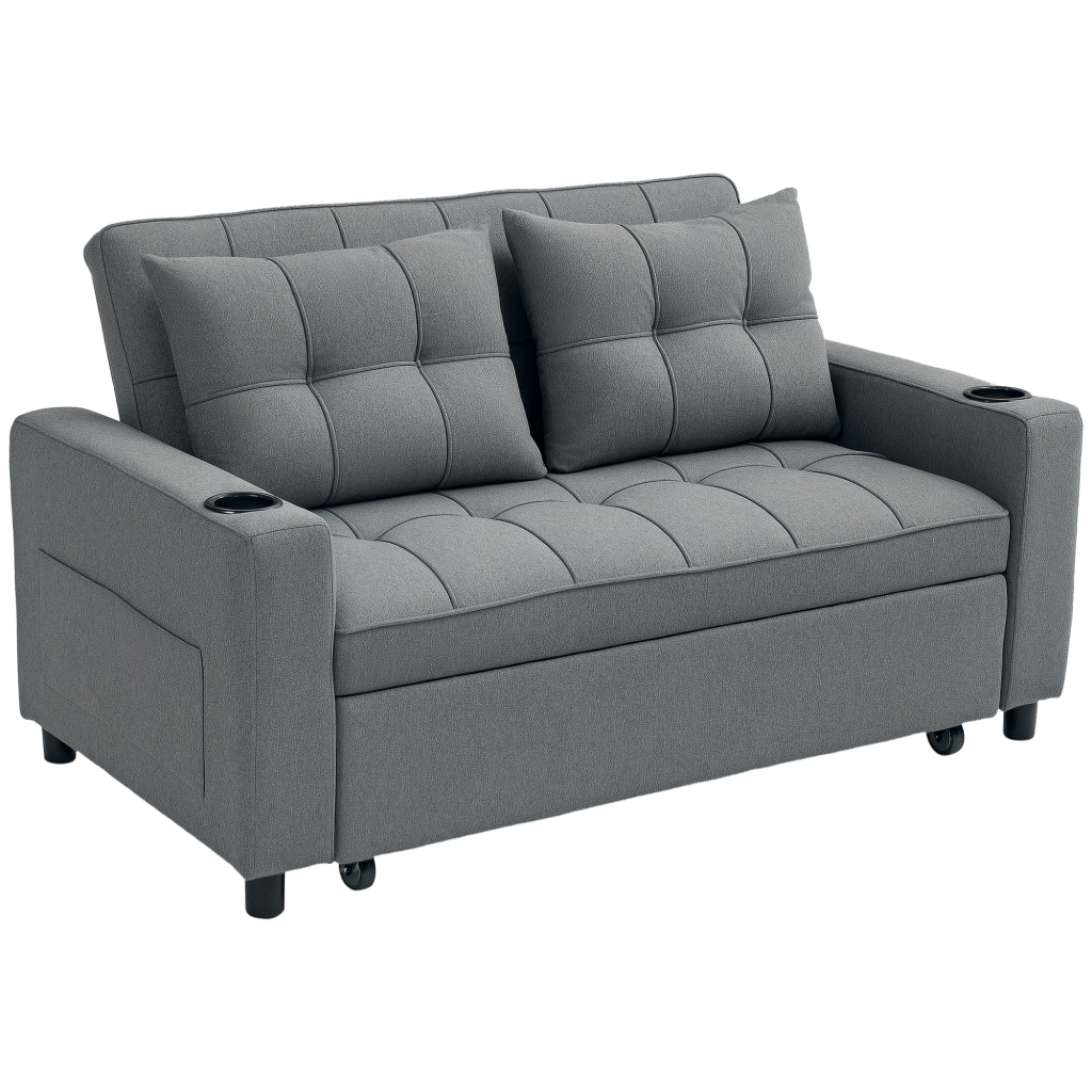 HOMCOM 2 Seater Sofa Bed with Adjustable Backrest and Cup Holders ...