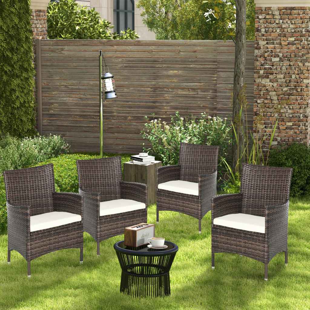 Outsunny 4 Pieces Outdoor PE Rattan Dining Chairs Set with Cushion ...
