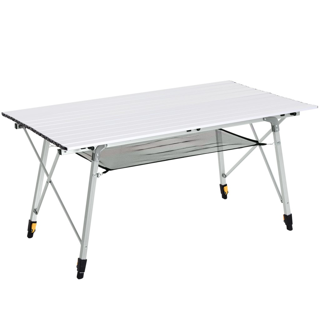 Outsunny 4FT Folding Aluminium Picnic Table with Adjustable Legs & Mesh ...