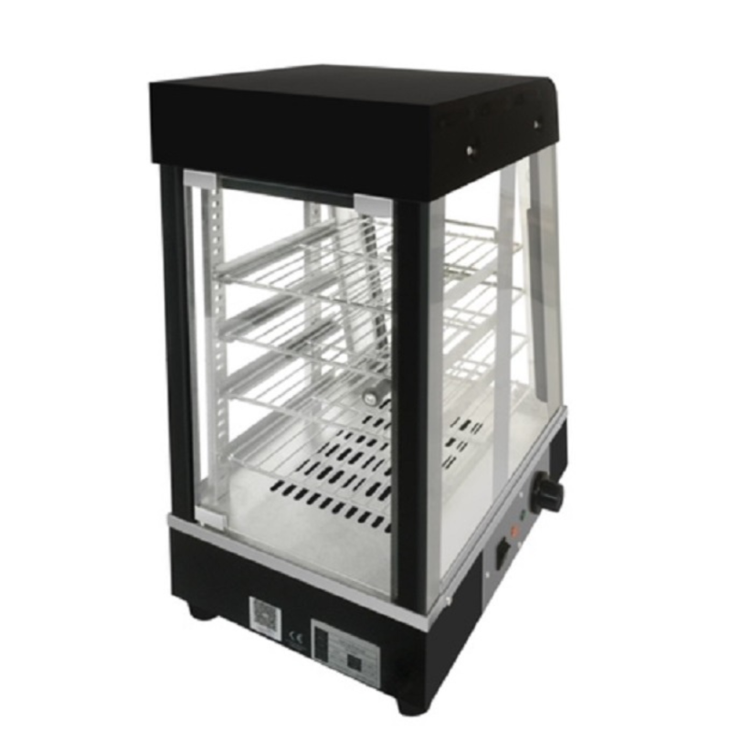 Black Heated Food Display Warmer Glass Front & Rear Doors Showcase Unit