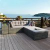 RATTAN CONSERVATORY GARDEN WICKER OUTDOOR SUN LOUNGER SOFA TABLE FURNITURE SET CUBE CORNER TABLE GREY DINING