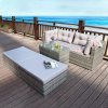 RATTAN CONSERVATORY GARDEN WICKER OUTDOOR SUN LOUNGER SOFA TABLE FURNITURE SET CUBE CORNER TABLE GREY DINING