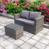 SINGLE GREY SOFA TWIN TABLE WITH COFFEE TABLE RATTAN WICKER CONSERVATORY OUTDOOR GARDEN FURNITURE SET GREY