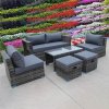 RATTAN WICKER CONSERVATORY OUTDOOR GARDEN FURNITURE SET CUBE SOFA TABLE GREY