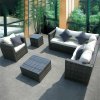 NEW RATTAN WICKER CONSERVATORY OUTDOOR GARDEN FURNITURE SET CORNER SOFA TABLE GREY