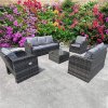 RECLINER RECLINE COFFEE TABLE STOOLS SUN BED RATTAN WICKER CONSERVATORY OUTDOOR GARDEN FURNITURE SET CORNER SOFA GREY