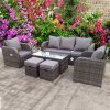 RECLINER RECLINE COFFEE TABLE STOOLS RATTAN WICKER CONSERVATORY OUTDOOR GARDEN FURNITURE SET CORNER SOFA GREY