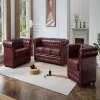 CHESTERFIELD OX RED FAUX LEATHER SOFA SET SUITES SETTEE 3 THREE SEATER ARMCHAIR BROWN