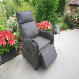 RATTAN RECLINER WICKER GARDEN OUTDOOR SUN LOUNGER CHAIR CHAIR SOFA FURNITURE PATIO GREY
