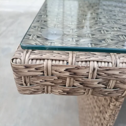 RATTAN WICKER CONSERVATORY OUTDOOR GARDEN FURNITURE DINING SET CORNER SOFA TABLE BEIGE NAURTUAL GREY