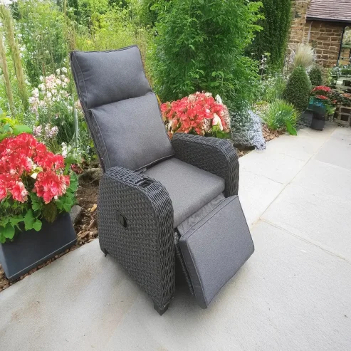 RATTAN RECLINER WICKER GARDEN OUTDOOR SUN LOUNGER CHAIR CHAIR SOFA FURNITURE PATIO GREY