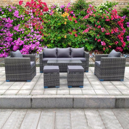 RATTAN GREY COFFEE TABLE STROAGE WICKER CONSERVATORY OUTDOOR GARDEN FURNITURE SET CORNER SOFA TABLE GREY