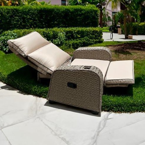 RATTAN RECLINER CHAIR SEAT WICKER GARDEN OUTDOOR SUN LOUNGER FURNITURE PATIO GREY