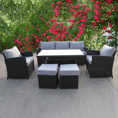 RATTAN WICKER CONSERVATORY OUTDOOR GARDEN FURNITURE DINING SET CORNER SOFA TABLE BLACK