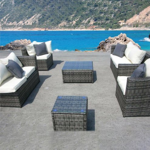 NEW RATTAN WICKER CONSERVATORY OUTDOOR GARDEN FURNITURE SET CORNER SOFA TABLE GREY