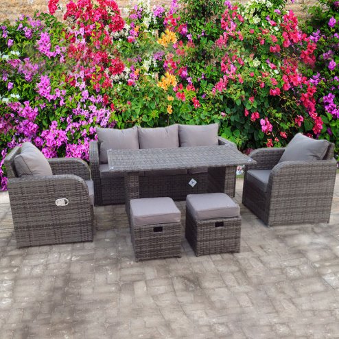 RECLINER RECLINE RATTAN WICKER CONSERVATORY OUTDOOR GARDEN FURNITURE SET DINING SOFA GREY