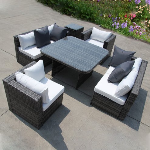  RATTAN DINING GARDEN WICKER OUTDOOR CONSERVATORY CORNER SOFA FURNITURE SET CUBE GREY