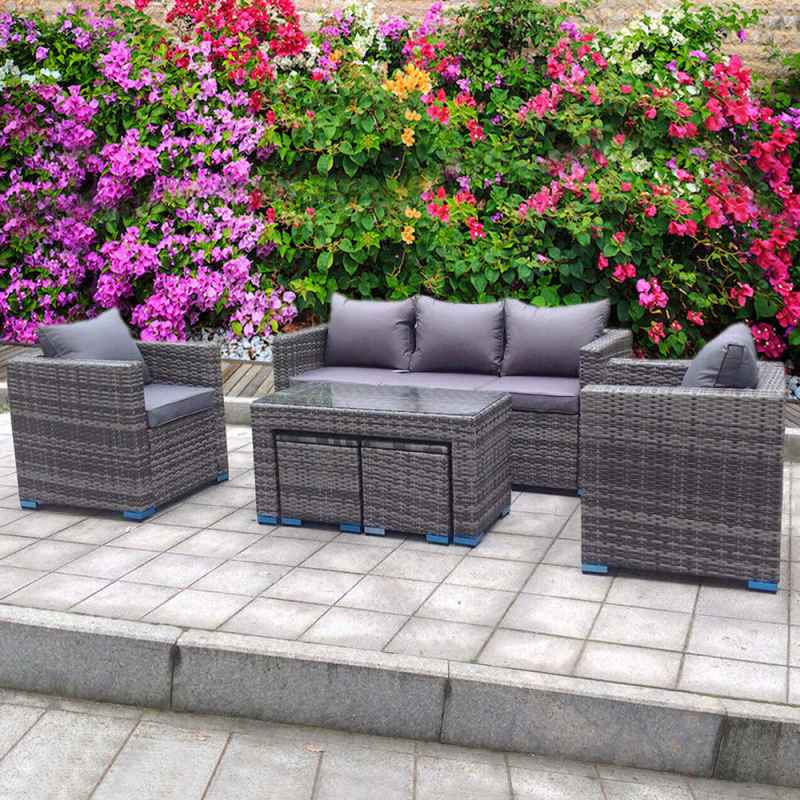 RATTAN GREY COFFEE TABLE STROAGE WICKER CONSERVATORY OUTDOOR GARDEN FURNITURE SET CORNER SOFA TABLE GREY