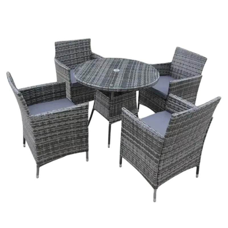 RATTAN WICKER GARDEN OUTDOOR WICKER BISTRO 4 FOUR GREY TABLE AND CHAIRS FURNITURE PATIO SET GREY