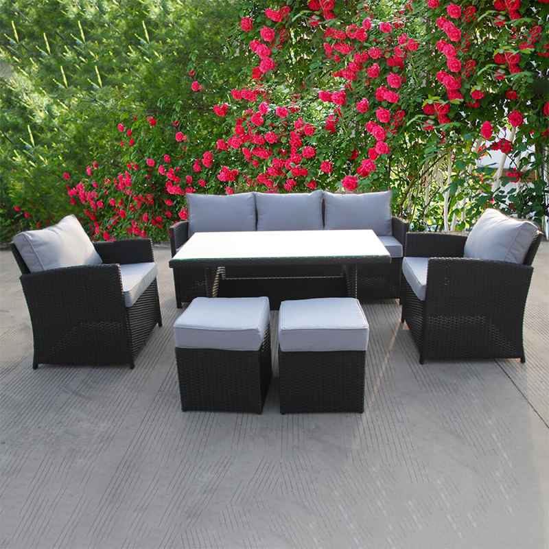 RATTAN WICKER CONSERVATORY OUTDOOR GARDEN FURNITURE DINING SET CORNER SOFA TABLE BLACK