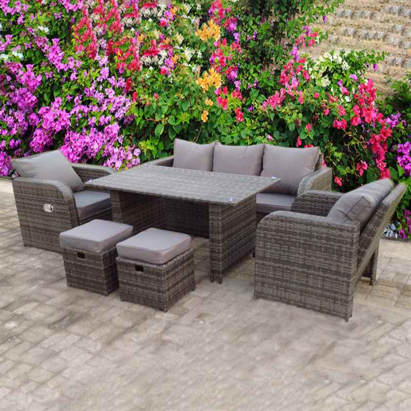 RECLINER RECLINE RATTAN WICKER CONSERVATORY OUTDOOR GARDEN FURNITURE SET DINING SOFA GREY