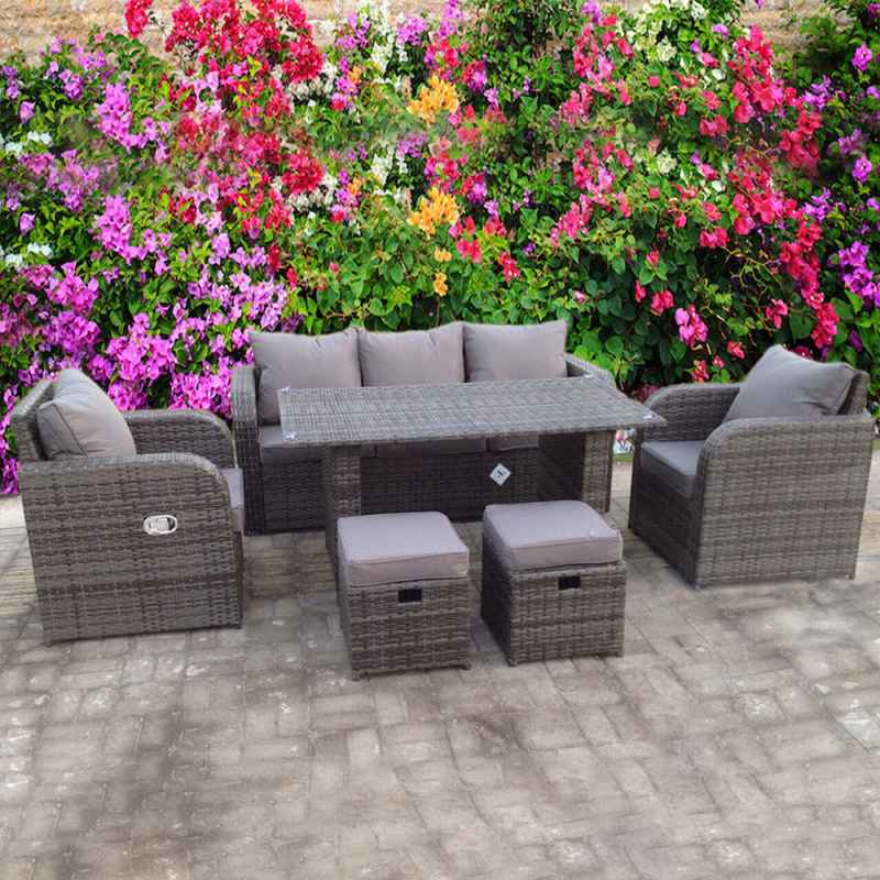 RECLINER RECLINE RATTAN WICKER CONSERVATORY OUTDOOR GARDEN FURNITURE SET DINING SOFA GREY