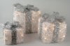 Sisal Gift Boxes with Pre-Lit Warm White lights and Ribbon in Silver