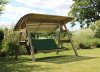 2 Seat Wooden Garden Swing with Canopy & Green Pad