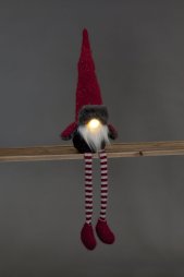 Pre-lit Christmas Red & Grey Large Sitting Gonk Gnome Santa Plush 72cm long with lit nose