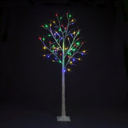 Pre-Lit Christmas White Birch Tree with 150cm/5ft height and 64 Multi-Coloured Micro Led