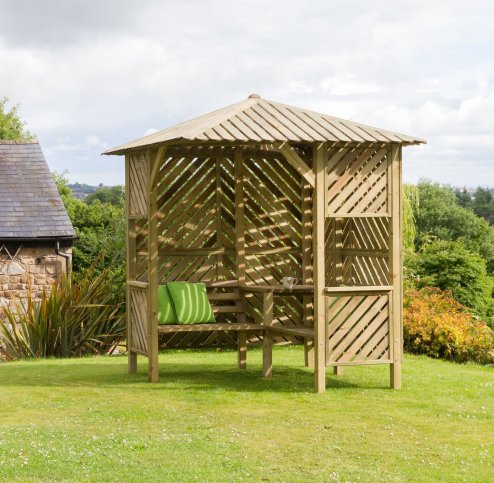 Bilbao Garden Corner Arbour seat with Trellis and coffee Table