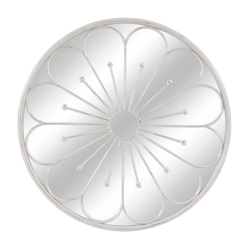 Garden Round Mirror with Flower in White
