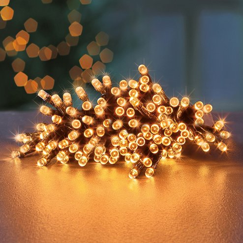 Christmas String Lights 1000 Vintage Gold leds & 100m long - Battery Operated With Timer and Multi Function (Indoor or Outdoor)