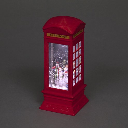 Light Up Christmas Globe Telephone box Water Lantern with Snowman Scene