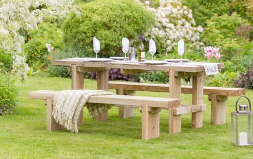 Elche Solidwood Chunky Garden Set (Table & 2 Benches)